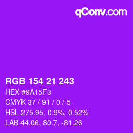 Color code: RGB 154 21 243 | qconv.com