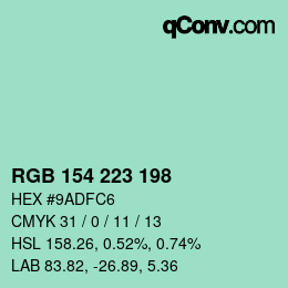 颜色代码: RGB 154 223 198 | qconv.com