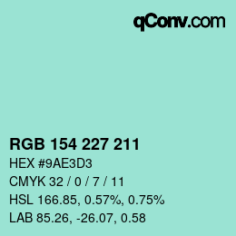 Color code: RGB 154 227 211 | qconv.com