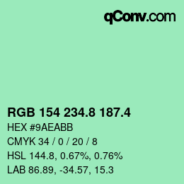 カラーコード: RGB 154 234.8 187.4 | qconv.com