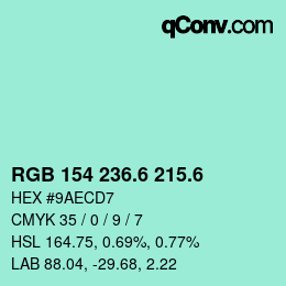 カラーコード: RGB 154 236.6 215.6 | qconv.com