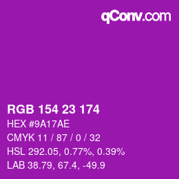 Color code: RGB 154 23 174 | qconv.com