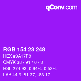 Color code: RGB 154 23 248 | qconv.com