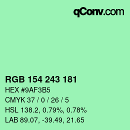 Color code: RGB 154 243 181 | qconv.com