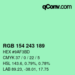 カラーコード: RGB 154 243 189 | qconv.com