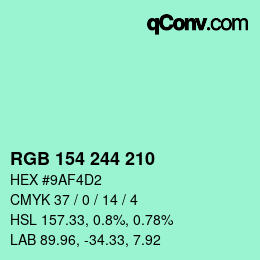 Código de color: RGB 154 244 210 | qconv.com
