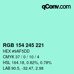 Color code: RGB 154 245 221 | qconv.com