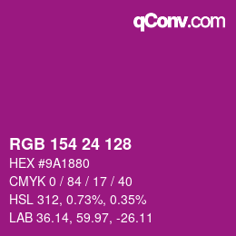 カラーコード: RGB 154 24 128 | qconv.com