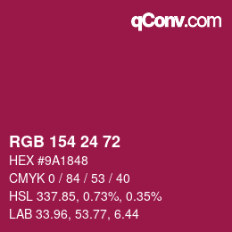 颜色代码: RGB 154 24 72 | qconv.com