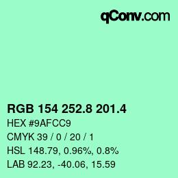カラーコード: RGB 154 252.8 201.4 | qconv.com