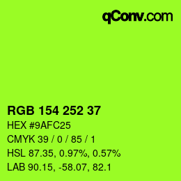 カラーコード: RGB 154 252 37 | qconv.com