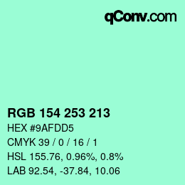 Color code: RGB 154 253 213 | qconv.com