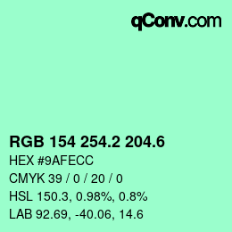 カラーコード: RGB 154 254.2 204.6 | qconv.com