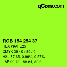 Color code: RGB 154 254 37 | qconv.com