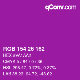 Color code: RGB 154 26 162 | qconv.com
