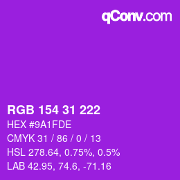Color code: RGB 154 31 222 | qconv.com