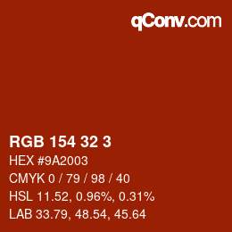 Color code: RGB 154 32 3 | qconv.com