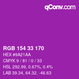 カラーコード: RGB 154 33 170 | qconv.com