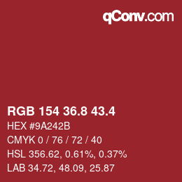 カラーコード: RGB 154 36.8 43.4 | qconv.com