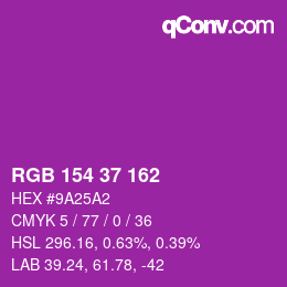 颜色代码: RGB 154 37 162 | qconv.com