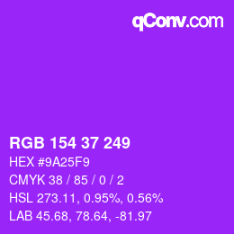 Color code: RGB 154 37 249 | qconv.com