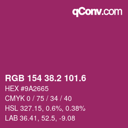 カラーコード: RGB 154 38.2 101.6 | qconv.com