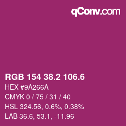 カラーコード: RGB 154 38.2 106.6 | qconv.com
