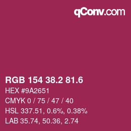 カラーコード: RGB 154 38.2 81.6 | qconv.com