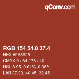 カラーコード: RGB 154 54.8 37.4 | qconv.com