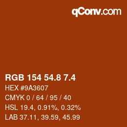 カラーコード: RGB 154 54.8 7.4 | qconv.com