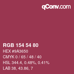 Color code: RGB 154 54 80 | qconv.com