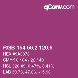 カラーコード: RGB 154 56.2 120.6 | qconv.com