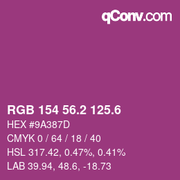 カラーコード: RGB 154 56.2 125.6 | qconv.com