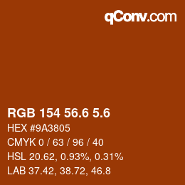 カラーコード: RGB 154 56.6 5.6 | qconv.com