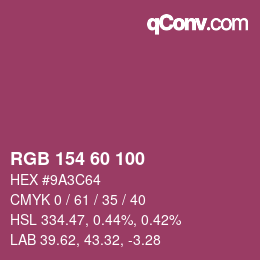 颜色代码: RGB 154 60 100 | qconv.com
