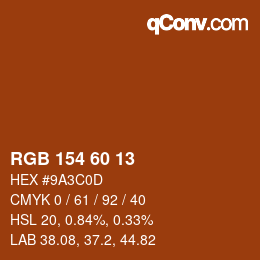 カラーコード: RGB 154 60 13 | qconv.com