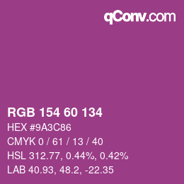 カラーコード: RGB 154 60 134 | qconv.com