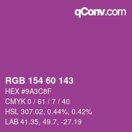 カラーコード: RGB 154 60 143 | qconv.com