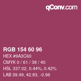 颜色代码: RGB 154 60 96 | qconv.com