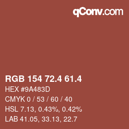 カラーコード: RGB 154 72.4 61.4 | qconv.com