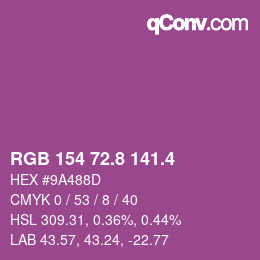 カラーコード: RGB 154 72.8 141.4 | qconv.com