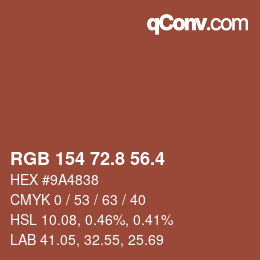 カラーコード: RGB 154 72.8 56.4 | qconv.com