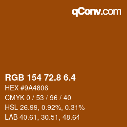 カラーコード: RGB 154 72.8 6.4 | qconv.com
