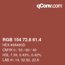 カラーコード: RGB 154 72.8 61.4 | qconv.com