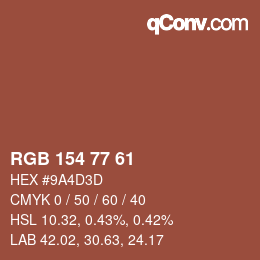 颜色代码: RGB 154 77 61 | qconv.com