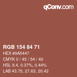 Código de color: RGB 154 84 71 | qconv.com