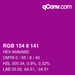 カラーコード: RGB 154 8 141 | qconv.com