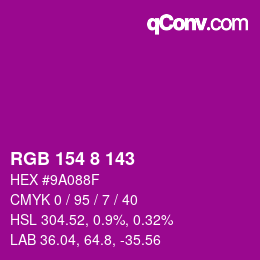 カラーコード: RGB 154 8 143 | qconv.com