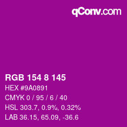 颜色代码: RGB 154 8 145 | qconv.com