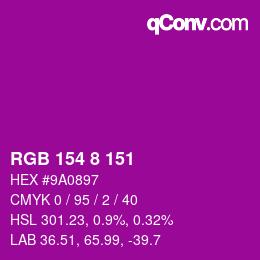 カラーコード: RGB 154 8 151 | qconv.com